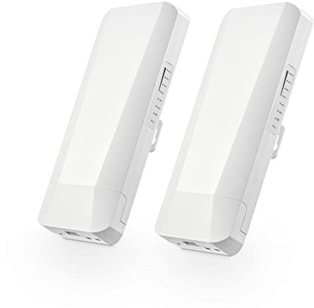 Wi-fi Wireless Bridge per esterni, ponte Wi-Fi point-to-point con 2 porte Ethernet, 5 GHz, distanza 1-3 km, 100 Mbps, adattatore PoE 24 V, confezione da 2