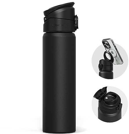 RHINOSHIELD AquaStand MagSafe-kompatible Wasserflasche 700ml | Edelstahl-Flasche ohne Strohhalm, Sportflasche mit MagSafe-kompatiblem Griff, Stativ mit einstellbaren Winkeln - Schwarz | Edelstahl, Sportflasche ohne Strohhalm, MagSafe-kompatibler Griff mit verstellbarem Winkel, auslaufsicher