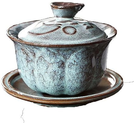LingXuanGe Gaiwan tekopp kinesiska tekoppar kung fu te kinesiskt antikt mönster keramisk gaiwan tekopp Sancai te-skål teset (färg: Grön)