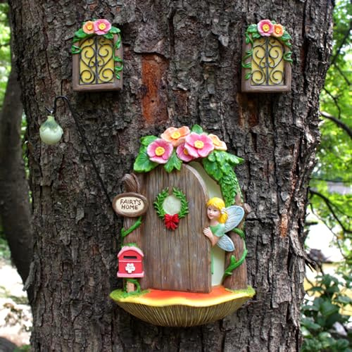 Meyas Miniatur Fee Garten Fee Märchengarten Statuen Zubehör Dekor, Baum Gesicht Draußen Dekoration, Garten Kunst Skulptur Statuen Geschenk, Gartendeko Figuren Glühen im Dunkeln