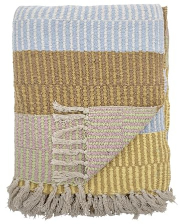 Bloomingville Decke ISNEL Gelb Blau Braun Gestreift 160x130 cm Wolldecke Plaid
