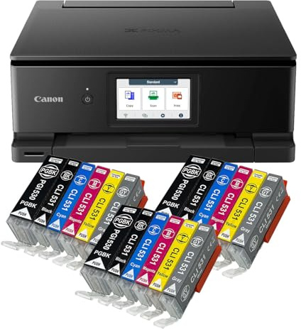 IC-Office TS8750 - Stampante multifunzione a getto d'inchiostro 3 in 1 (stampa, copia, scansione, scheda SD, Duplex, WLAN, AirPrint), nero + 18 cartucce XXL