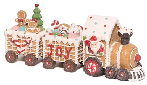Hodao Christmas Gingerbread Man Train Figurines - Cute Indoor Holiday Decorations for Tabletop, Fireplace, or Centerpiece - Perfect Winter Christmas Decor and Gift (7.5 L Brown)