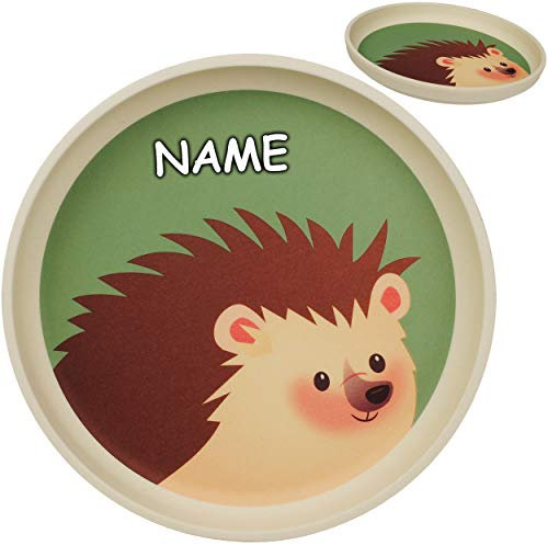 alles-meine.de GmbH Kunststoff - Teller - Igel & Pilz/Waldtiere - inkl. Name - BPA frei - Kunststoffgeschirr - Kunststoffteller - Kinderteller - Kindergeschirr - Geschirr Bambo..