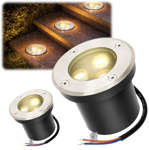 ISOISL 2 Stück Bodeneinbaustrahler aussen mit LED 3W Warmweiß IP65 Bodenstrahler außen Schwarz matt rund,Bodenleuchten befahrbar 230V,Bodeneinbauleuchten für Boden Garten Pool Pflanzen