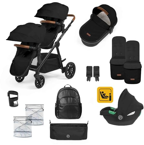 Ickle Bubba 13-teiliges Reisesystem Virgo Growing Family mit i-Size Cirrus Autositz – Cabrio-Kinderwagen, 17 Konfigurationen, Adapter und Zubehör inklusive, optimaler Komfort (schwarz)