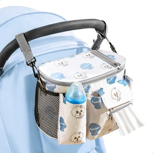 Borsa Passeggino, Borsa Passeggino Universale, Borsa Organizer Passeggino con Portabicchieri e Tasca porta Fazzoletti, Organizer Passeggino con Cerniera, Tracolla Regolabile e Gancio di Fissaggio