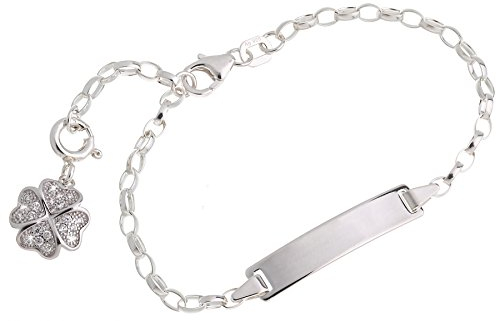 Silberketten Store ID-Gravurarmband Erbse 2,3mm mit Kleeblatt, 925 Silber, inkl. Gravur, 16cm universell verstellbar