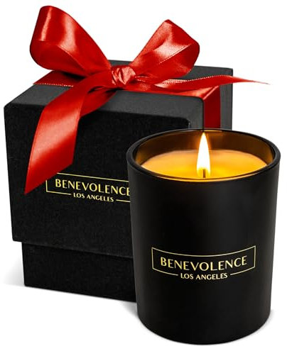 Premium Rose & Sandalwood Hand Poured Scented Candles, 227 g | 45 Hour Burn, Long Lasting, Highly Scented, All Natural Soy Candles | Relaxing Aromatherapy Candle with Matte Black Glass Gift Box