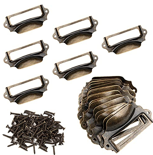LuluDa Porte Étiquettes en Métal 30 Pcs Cadre Étiquette de Nom Carte d'Étiquette Poignée Support d'Étiquettes Vintage Porte-Cadre Bibliothèque Armioir Tiroir Placard avec 60 Pcs Vis, 90 X 41mm