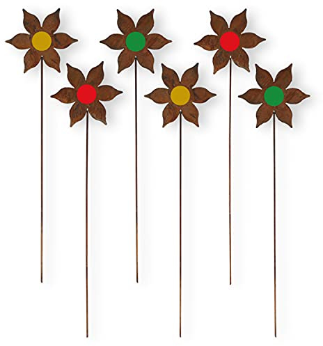 Gartenstecker Rost Blumen bunt 6 Stück Rost Deko Gartenstecker Blumen