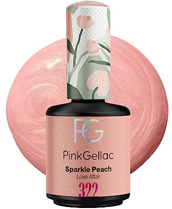 Pink Gellac Gel Nagellack UV, Veganes Nagelgel - 322 Sparkle Peach 15 ml | Gelnagellack für UV Lampe, Einfache Anwendung Nail Polish für 14 Tage Salonqualität, Gellack Made in Holland