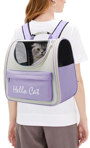 PETCUTE Katzenrucksack Hunde Rucksäcke mit Netzfenster,Atmungsaktiv Haustier Rucksack für Hund und Katzen,Hunderucksack mit Sicherheitsleine,Herausnehmbarer Matte Ideal Zum Wandern