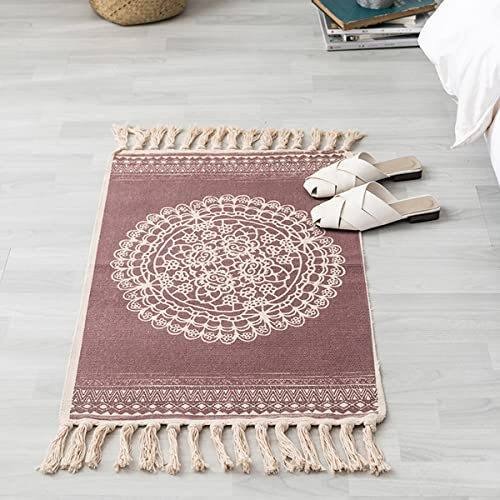 youyoucool Hand Woven Rug with Tassels Washable Bath Mat Bohemian Kitchen Runner Rug Farmhouse Cotton Entryway Rug for Bedroom，Laundry Room Accent Throw Rug 24x43 inch