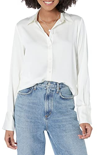 Amazon Essentials Blusa in Raso con Abbottonatura Frontale, Vestibilità Classica (Disponibile in Taglie Forti) Donna, Guscio D'uovo, M