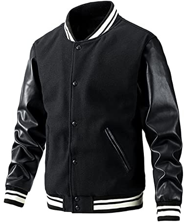 SOOUICKER College Jacke Herren Lederärmel Kunstleder Bomberjacke Winter Football Baseball Jacke Oldschool Lederjacke Warm Zweifarbig