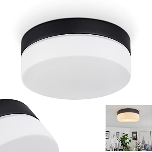 HOFSTEIN Deckenleuchte Valpedre, runde Deckenlampe aus Metall/Glas in Schwarz/Weiß, moderne Leuchte auch für das Badezimmer geeignet Ø 18 cm, E27, IP44, Wohnzimmer, Esszimmer, Schlafzimmer, Küche