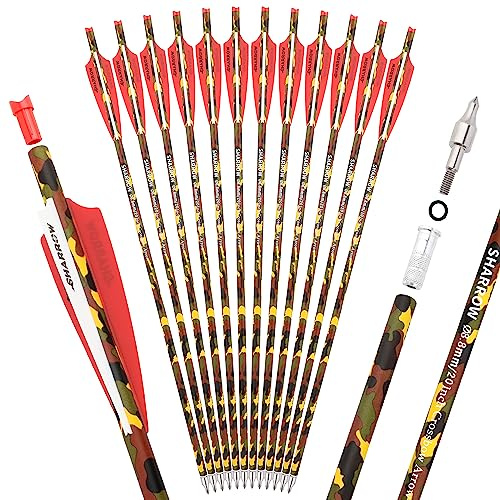 HNZMDY Bulloni per Balestra 16 Pollici 17 Pollici 18 Pollici 20 Pollici 22inch Frecce della Balestra con Moon Nocks e Punte Rimovibili Frecce in Carbonio per la Caccia con L'Arco (22 Pollici, Rosso)