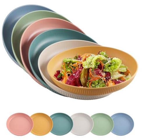FUNYKICH 6 Piezas Juegos de Platos de Camping Multicolor Irrompible de 6 Personas para Cena, Picnic, Camping, Barbacoa, Apto Microondas Y Lavavajillas