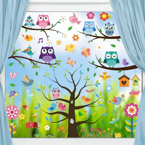 Cozyan 9 Fogli Adesivi Vetrofanie Primavera Farfalla Fiore Albero Decorative PVC Adesivi Vetro Decorativi
