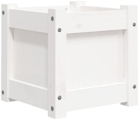 Makastle Pot de Fleurs en Bois - Bac à Fleurs surélevé - Jardinière pour la Maison et Le Jardin - Blanc - 31 x 31 x 31 cm - Bois de pin Massif