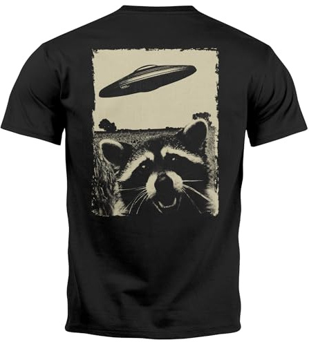 Neverless® T-shirt OVNI pour homme - Motif raton laveur extraterrestre - Impression photo - Style urbain tendance, Ufo Raton laveur imprimé dans le dos noir, M