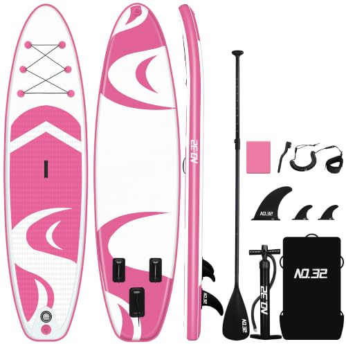 NO. 32 Inflatable Board 10'6x33x6 Stand Up Paddle Board Ultra-Wide, Stable & Light SUP Set: Inflatable Paddle Board, Adj Paddle, Air Pump, Backpack, 3 Fins, Leash, Non-Slip Deckpad & Repair Kit