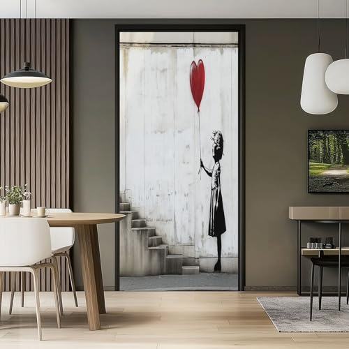 Tür Wandbild Selbstklebende Aufkleber Banksy Straße Graffiti 3D Türaufkleber PVC Wasserdicht Abnehmbar 77 x 200 cm Fototapete Wohnzimmer Schlafzimmer Küche Bad Büro Dekoration, Weiß Grau
