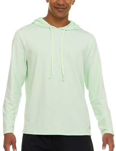 Champion Mens Sun Hoodie Long Sleeve, UPF 50 Sun Shirts for Men, Lightweight UV Protection Rash Guard, Fishing Swim Shirt, Green, Medium