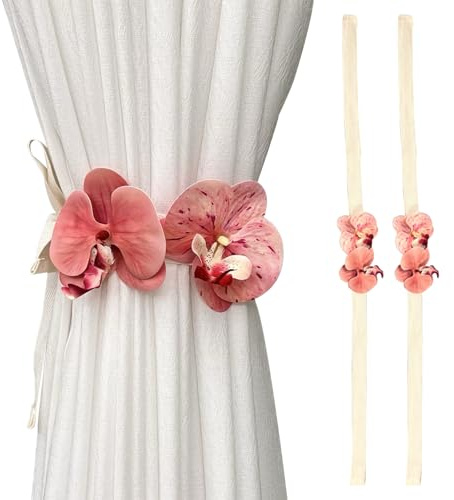 FOSDICK 2 Piezas Alzapaños Cortinas, Sujeta Cortinas con Cuerda, Bohemia Recoge Cortinas, Flor Abrazaderas Cortinas para La Decoración de La Ventana del Hotel Home Office Cafés (Rosa Phalaenopsis)