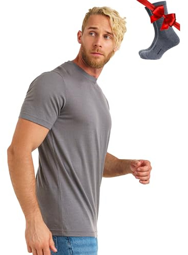 Merino.tech Camiseta Lana Merino Hombre - Camiseta Interior Hombre 100% de Lana Merino con Calcetines (Large, Gray)