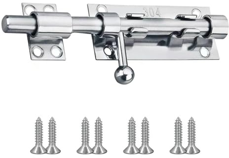 Rayakt 5 Inch Heavy Duty Sliding Gate Latch Bolt, 304 Stainless Steel Door Lock Bolt with Padlock Hole for External Doors, Bathroom, Bedrooms, Gates & Sheds