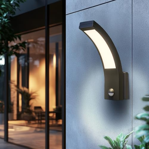 Miratic Luz con Sensor de Movimiento PIR - Aplique Pared Exterior 10W 3000K Blanco Cálido 800lm IP54 Lampara Pared para Jardín y Patio