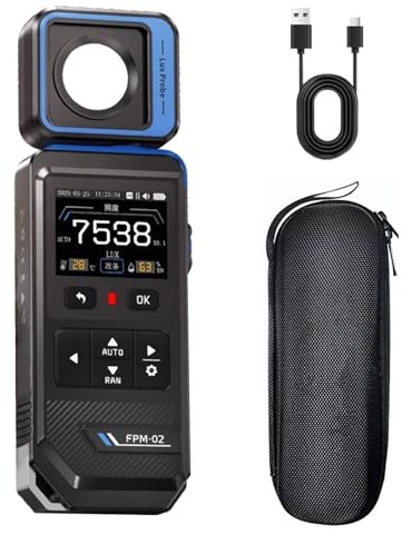 Belichtungsmesser,Digitales LED Luxmeter Photometer Lichtmessgerät 99900 Lux mit Temperatur-Feuchtigkeitsmessung Drehbarer Sonde 180°,Schnelle Messung in 0,5 s