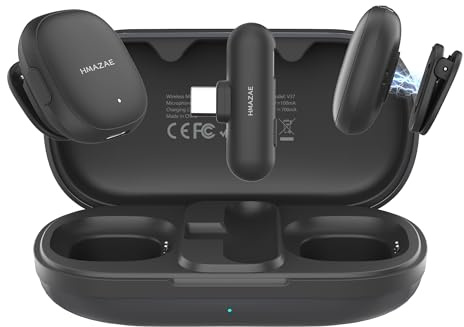HMAZAE Mini Microphone for iPhone/iPad/Android, Professional Wireless Lavalier Microphone with Charging Case, USB-C Plug-Play, 3-Mode AI Denoise for Video Recording/Vlogging/YouTube/TikTok