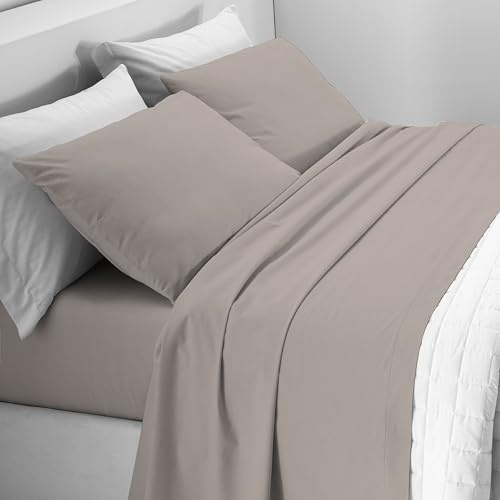 Mahome Set Completo Letto Tinta Unita in Pregiata Flanella 100% Cotone con Trattamento Antipalline - Completo Lenzuola Calde Morbide Artigianali Alta Qualità Made in Italy (Tortora, Piazza e Mezzo)