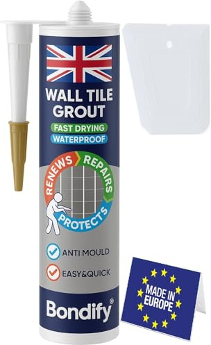 BONDIFY Waterproof Wall Tile Grout White Cartridge Ready Mixed 450g FAST DRYING Anti Mould Wall Grout Repair Kit White, Grout Reviver for Shower, Bathroom, Kitchen, Quick Drying Tile Gap Filler