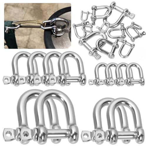 Mardatt 12PCS M4(5/32), M6(1/4), M8(5/16), M10(3/8) 304 Stainless Steel D Ring Shackles, Screw Pin Anchor Bow Shackle, Marine Grade Clevis Shackle for Heavy Duty Tow Strap Construction