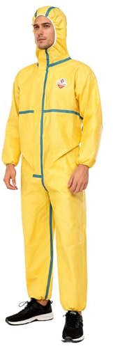 Sywiyi Mono de protección impermeable para hombre, mono de trabajo de una pieza, mono de cuerpo completo, con capucha, traje de pintura, ropa protectora, Amarillo A., L