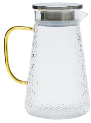 TOKIDNY Glass Juices Pitcher 1300ml with Stainless Steel Lid, Hammered Texture Cool-resistant Carafe for Household Beverage Serving and Iced Tea Brewing