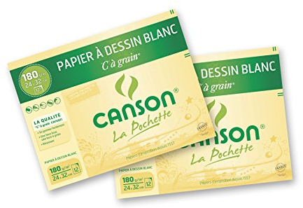 CANSON Lot de 2 Pochettes papier à dessin blanc C à GRAIN 24x32cm 12 feuilles 180g/m²