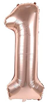 Folienballon Zahl 40 cm in Rosegold für Luftbefüllung - für Geburtstag Hochzeit Party uvm - Rose Gold Ballon im Zahlen-Design Jubiläum Geschenk Luftballon Zahlenballon riesen Nummer Deko (Zahl 1)