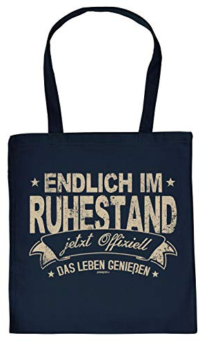 Rentner-Tasche Geschenk-Tasche - Stofftasche Motiv Rente/Ruhestand : Endlich im Ruhestand jetzt Offiziell - Sprüche Baumwolltasche - Farbe: Navyblau