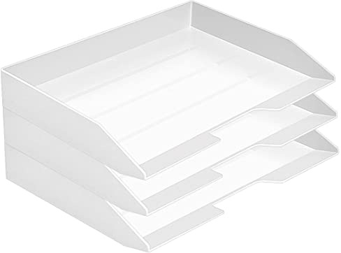 Acrimet Corbeille à Courrier Empilable, Format Paysage, Organiseur de Bureau pour Papier et Document A4, Plastique Résistant (Couleur Blanc) (Lot de 3)