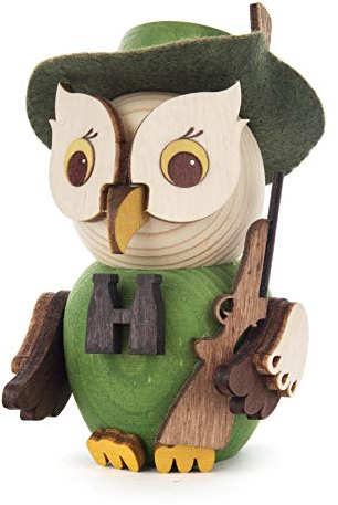 Kuhnert Minieule Jäger Dekofigur Original Erzgebirge Handarbeit Holzfigur in Modernem Design Sammlerfigur Dekorationsfigur Mini-Eule