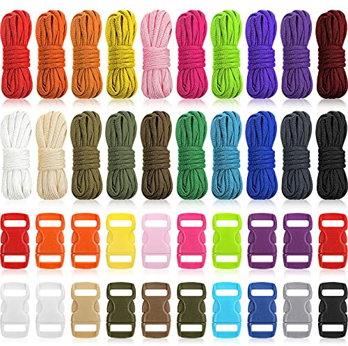 Kits de Paracord con Hebillas Cuerda de Paracaídas de Manualidades Cordón de Paracord 550 Aleatorio Combinado Colorido Cuerda de Supervivencia de 20 Colores para Pulseras (Color Brillante)