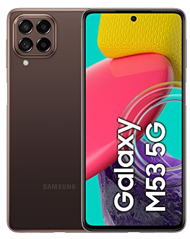 Samsung Galaxy M53 5G, Android Smartphone, 6.7 Zoll Infinity-O TFT Display, 5.000 mAh Akku, 6 GB RAM 128 GB Speicher, Dual-SIM, Brown