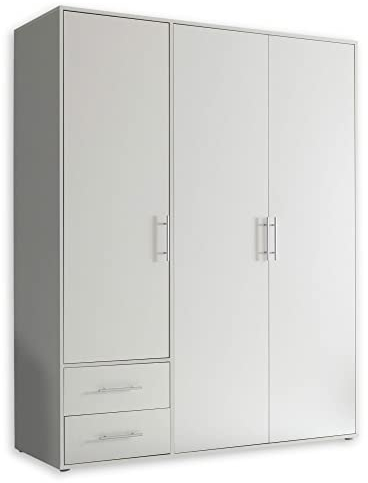 VALENCIA Kleiderschrank in Weiß - Vielseitiger Drehtürenschrank 3-türig mit viel Stauraum für Ihr Schlafzimmer - 155 x 195 x 60 cm (B/H/T)