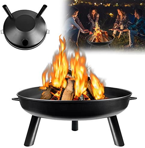 LARS360 Braciere rotondo Ø 80 cm, braciere per terrazze, in metallo, con manico, anti ruggine da giardino, stufa a carbone, per riscaldamento/barbecue, inverno, riscaldamento, falò, feste