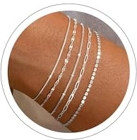 MBW Sterling Silver Bracelets for Women Trendy, Dainty Silver Bracelets for Women Chain Bracelet Stack Set Waterproof Jewelry Minimalist Simple Small Thin Bracelet for Women Gift